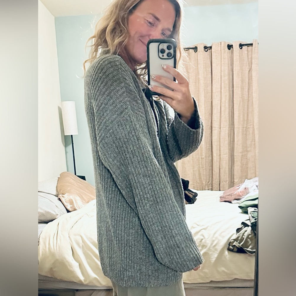 American Eagle Gray Ribbed Button-Up Cardigan - image 2